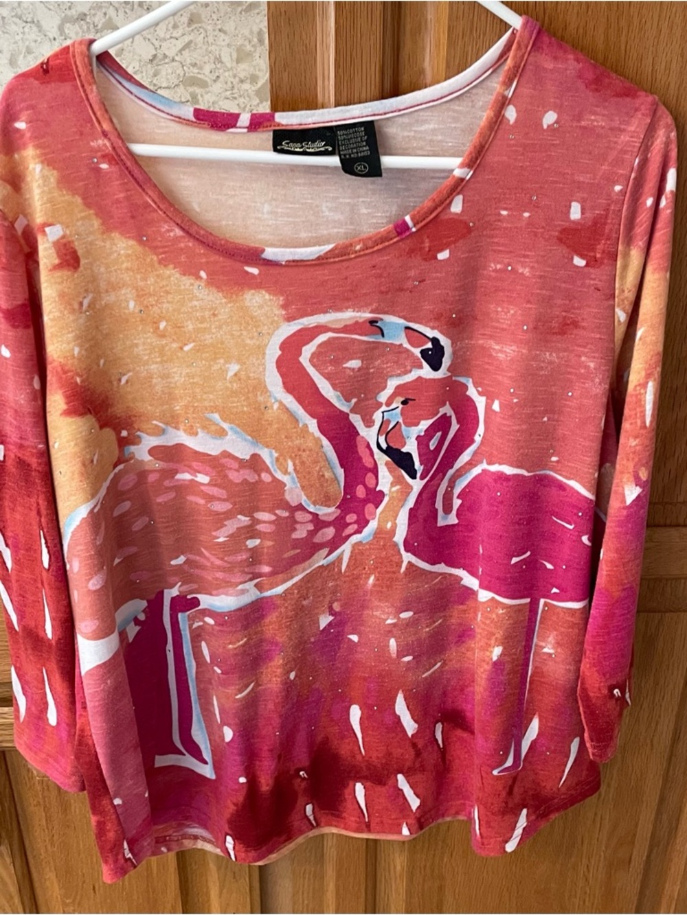 Studio Coral & Pink Flamingo Print 3/4 Sleeve Tee